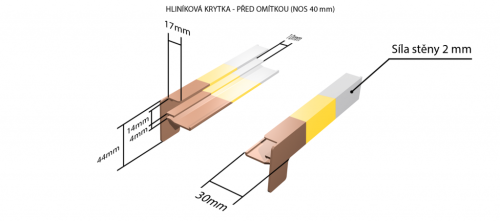 Hliníkové krytky před omítkou pro obě strany (k venkovním pozinkovaným parapetům) NOS 40 mm